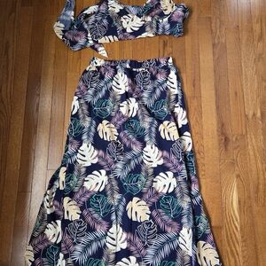 SHEIN Tropical Leaf Print Two-Piece Set